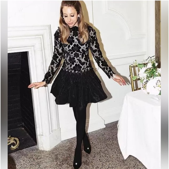 NWT Antonio Melani xBorn on Fifth Gemma Lace Taffeta Mock Neck Long Sleeve Dress - Picture 7 of 16